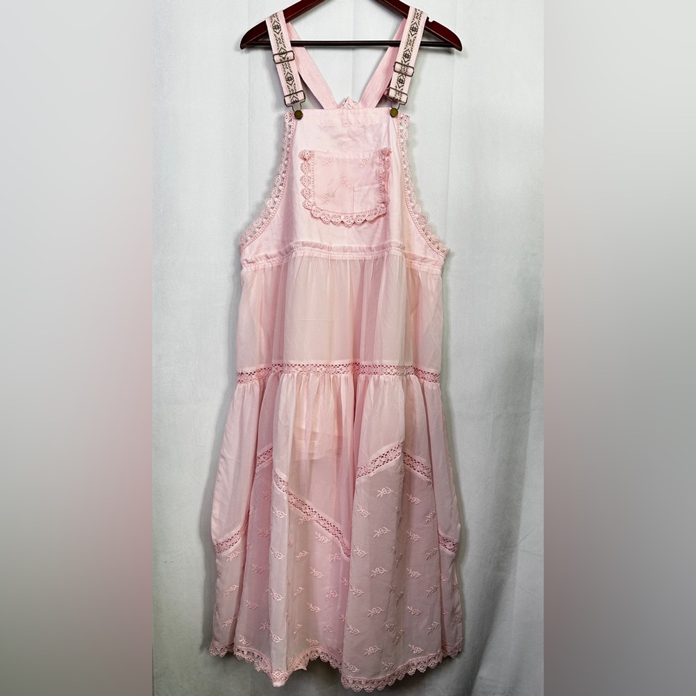 Listicle Overall Maxi Dress Peplum Floral Pink Boho Jumper Long XL Embroidered